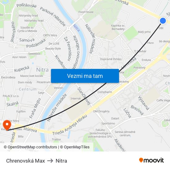 Chrenovská Max to Nitra map