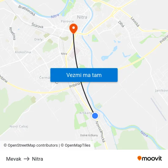 Mevak to Nitra map