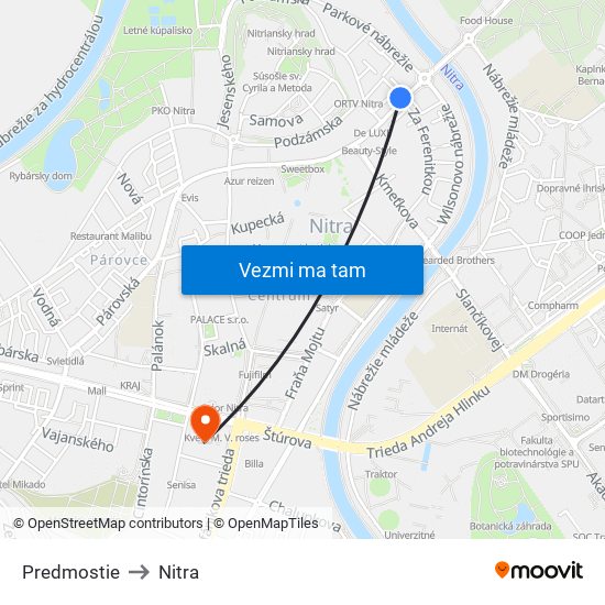 Predmostie to Nitra map