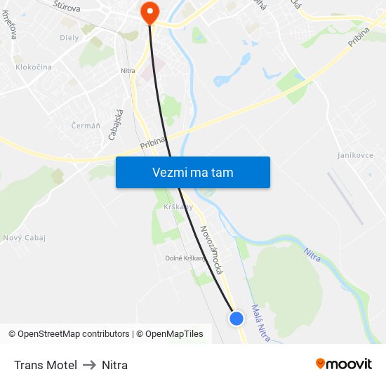 Trans Motel to Nitra map