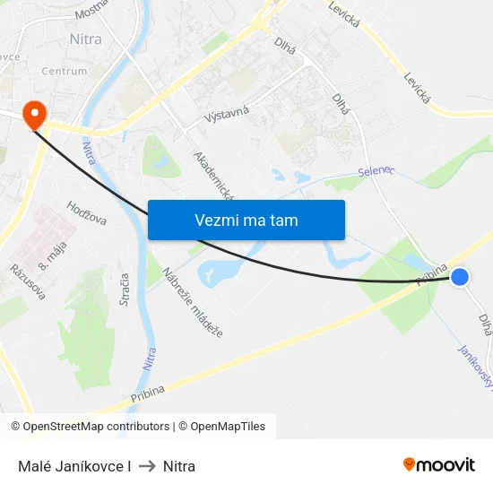Malé Janíkovce I to Nitra map