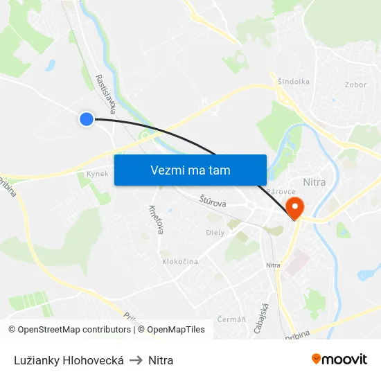 Lužianky Hlohovecká to Nitra map