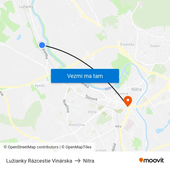Lužianky Rázcestie Vinárska to Nitra map