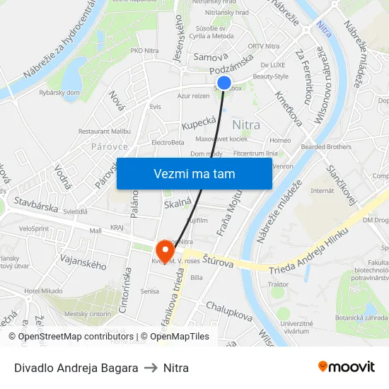 Divadlo Andreja Bagara to Nitra map