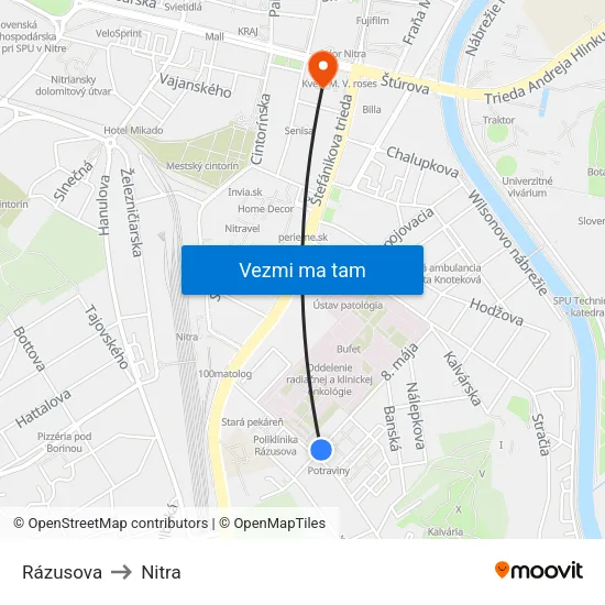 Rázusova to Nitra map