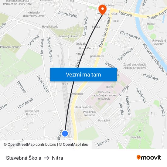 Stavebná Škola to Nitra map