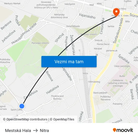 Mestská Hala to Nitra map