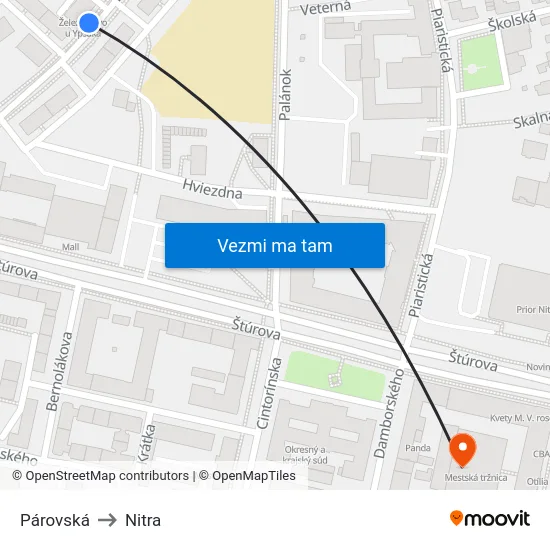 Párovská to Nitra map