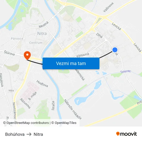 Bohúňova to Nitra map
