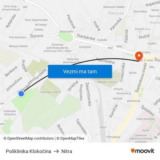 Poliklinika Klokočina to Nitra map