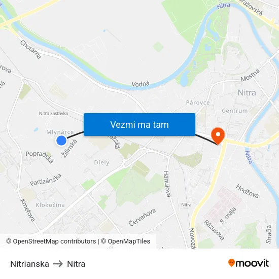 Nitrianska to Nitra map