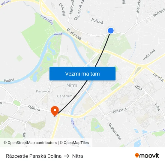 Rázcestie Panská Dolina to Nitra map