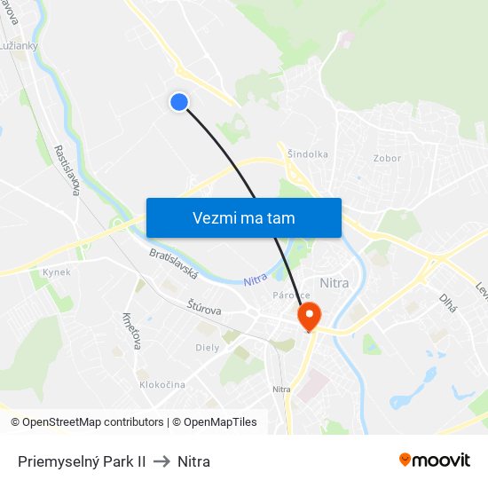 Priemyselný Park II to Nitra map