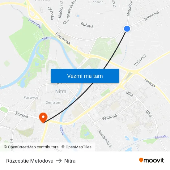 Rázcestie Metodova to Nitra map