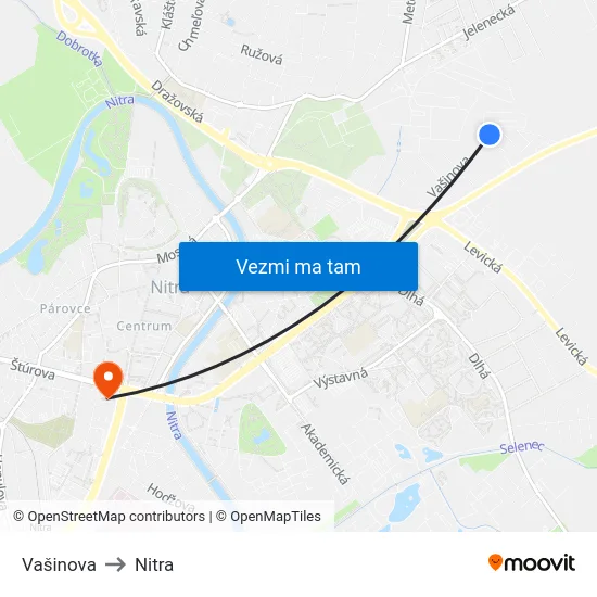 Vašinova to Nitra map