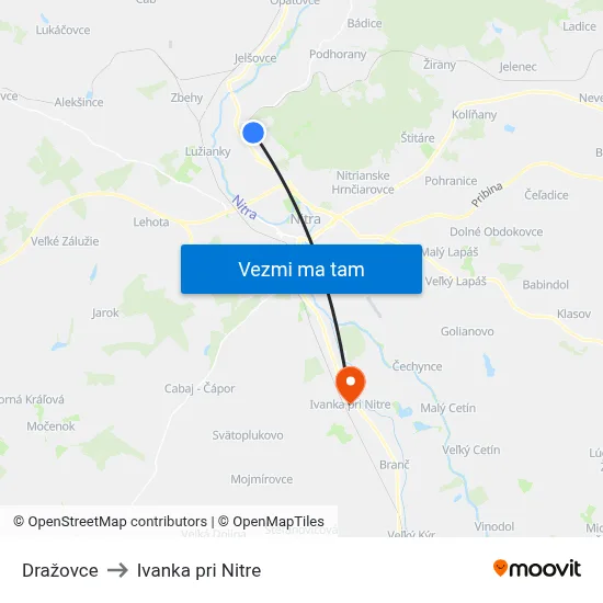 Dražovce to Ivanka pri Nitre map