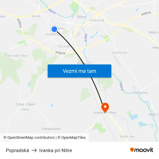 Popradská to Ivanka pri Nitre map
