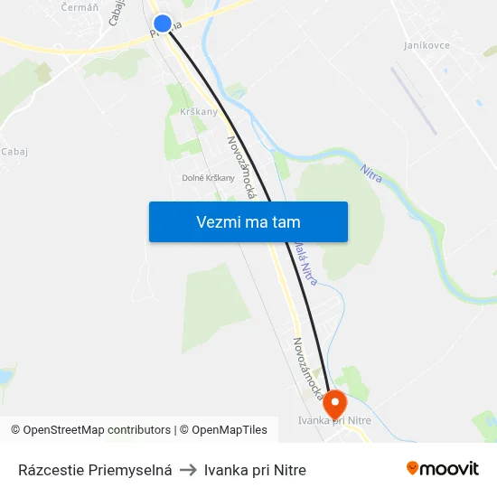 Rázcestie Priemyselná to Ivanka pri Nitre map