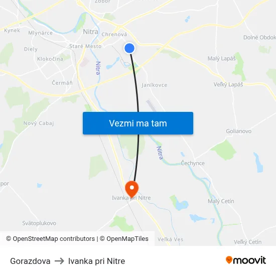 Gorazdova to Ivanka pri Nitre map
