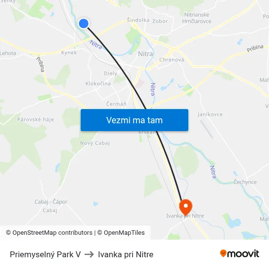 Priemyselný Park V to Ivanka pri Nitre map