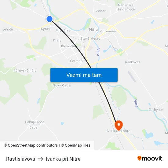 Rastislavova to Ivanka pri Nitre map