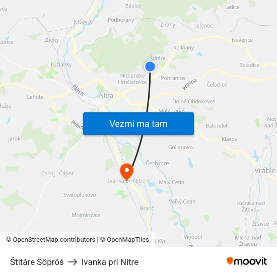 Štitáre Šöpröš to Ivanka pri Nitre map