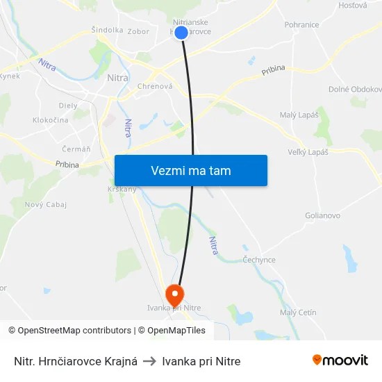 Nitr. Hrnčiarovce Krajná to Ivanka pri Nitre map