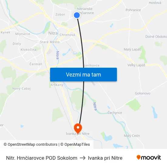 Nitr. Hrnčiarovce POD Sokolom to Ivanka pri Nitre map
