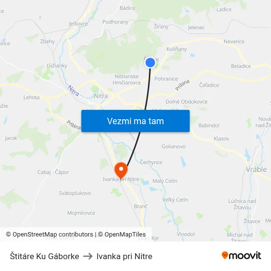Štitáre Ku Gáborke to Ivanka pri Nitre map