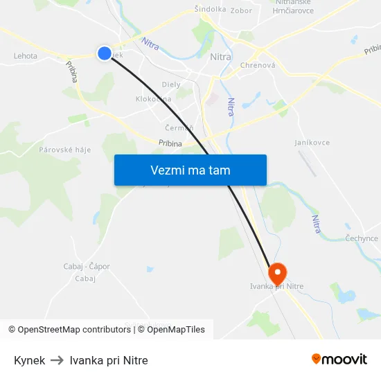 Kynek to Ivanka pri Nitre map