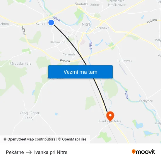 Pekárne to Ivanka pri Nitre map