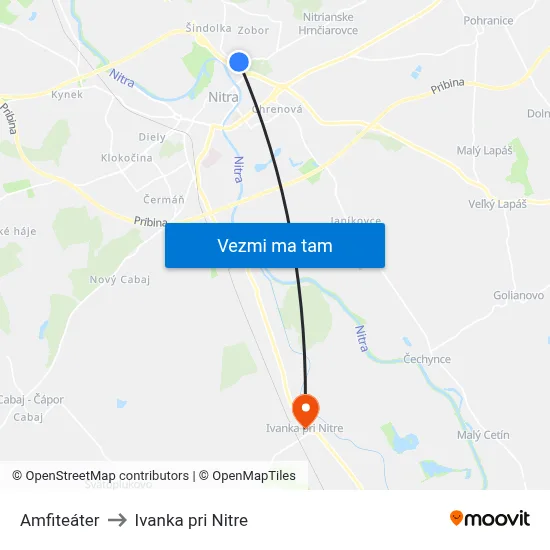 Amfiteáter to Ivanka pri Nitre map
