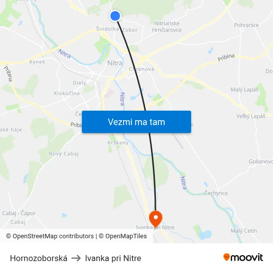 Hornozoborská to Ivanka pri Nitre map
