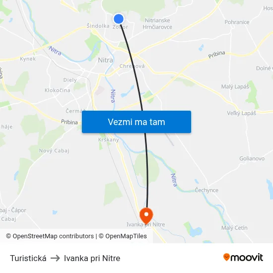 Turistická to Ivanka pri Nitre map