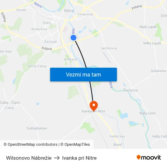 Wilsonovo Nábrežie to Ivanka pri Nitre map