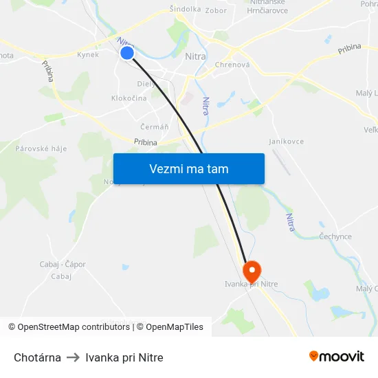Chotárna to Ivanka pri Nitre map