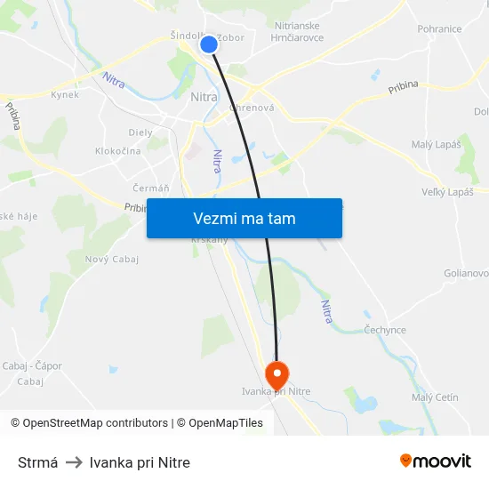 Strmá to Ivanka pri Nitre map