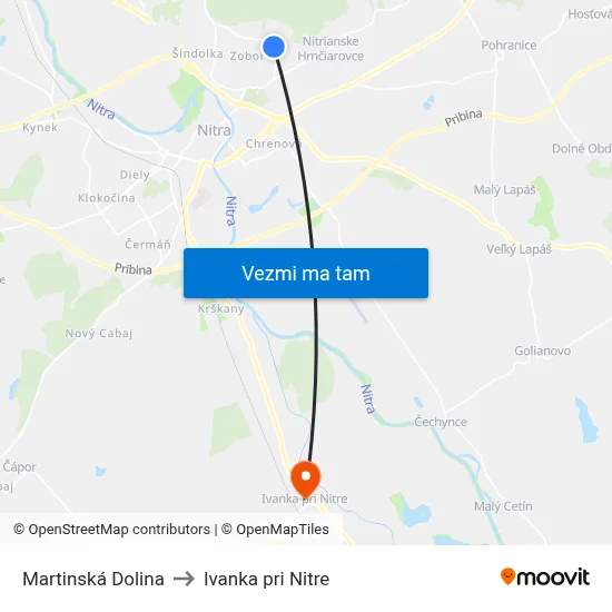 Martinská Dolina to Ivanka pri Nitre map