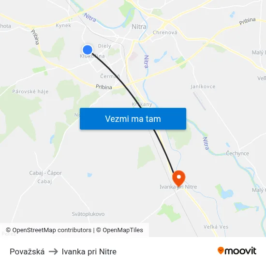 Považská to Ivanka pri Nitre map