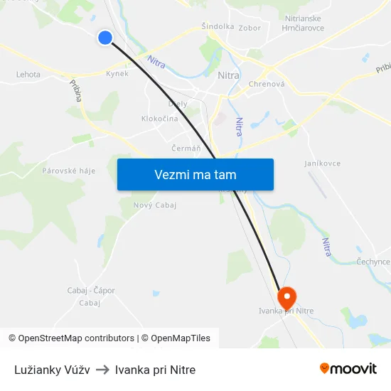 Lužianky Vúžv to Ivanka pri Nitre map