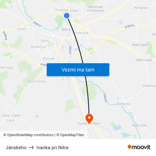 Jánskeho to Ivanka pri Nitre map
