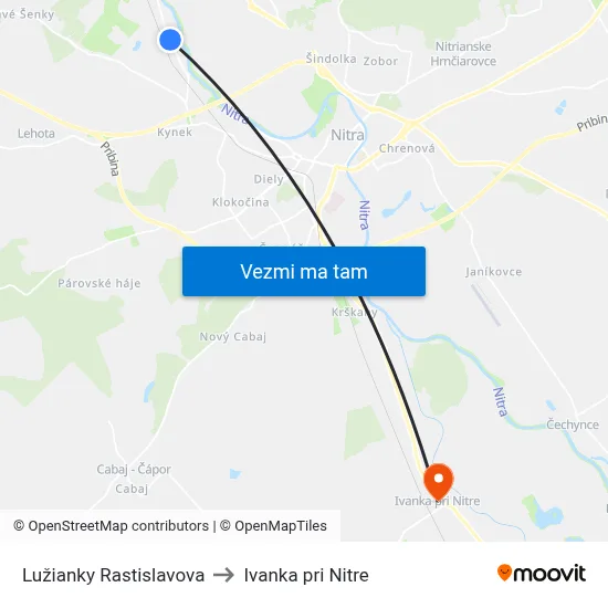 Lužianky Rastislavova to Ivanka pri Nitre map