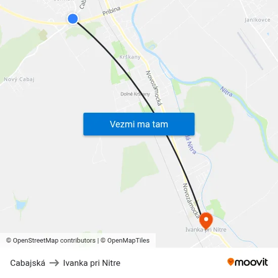 Cabajská to Ivanka pri Nitre map