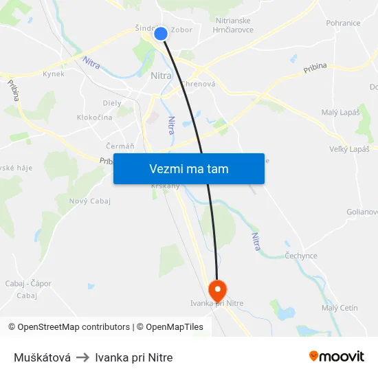 Muškátová to Ivanka pri Nitre map