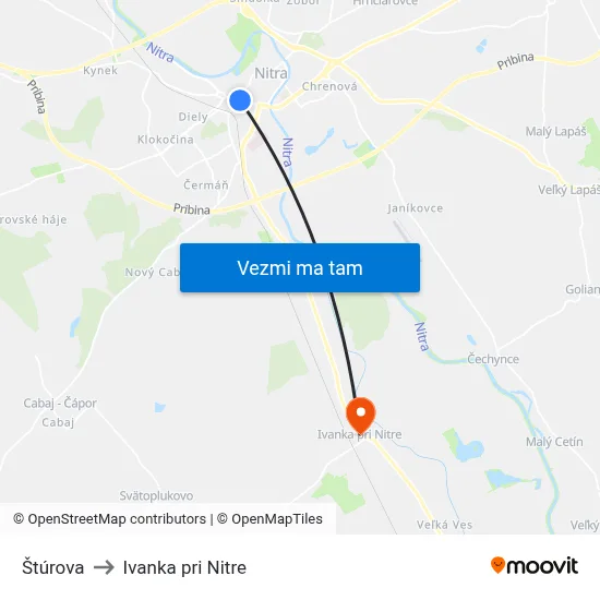 Štúrova to Ivanka pri Nitre map