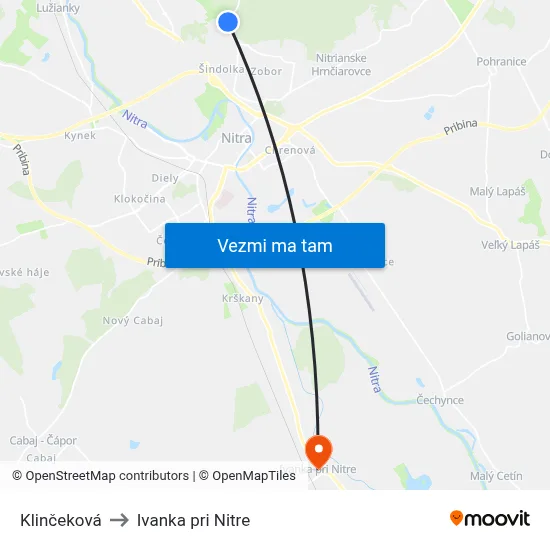 Klinčeková to Ivanka pri Nitre map