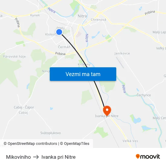 Mikovíniho to Ivanka pri Nitre map