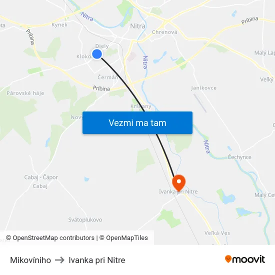 Mikovíniho to Ivanka pri Nitre map