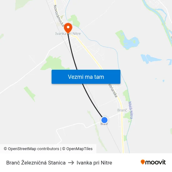 Branč Železničná Stanica to Ivanka pri Nitre map