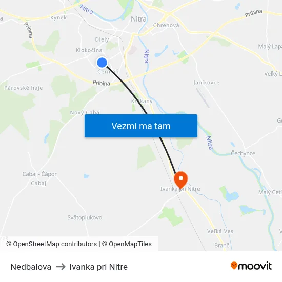 Nedbalova to Ivanka pri Nitre map
